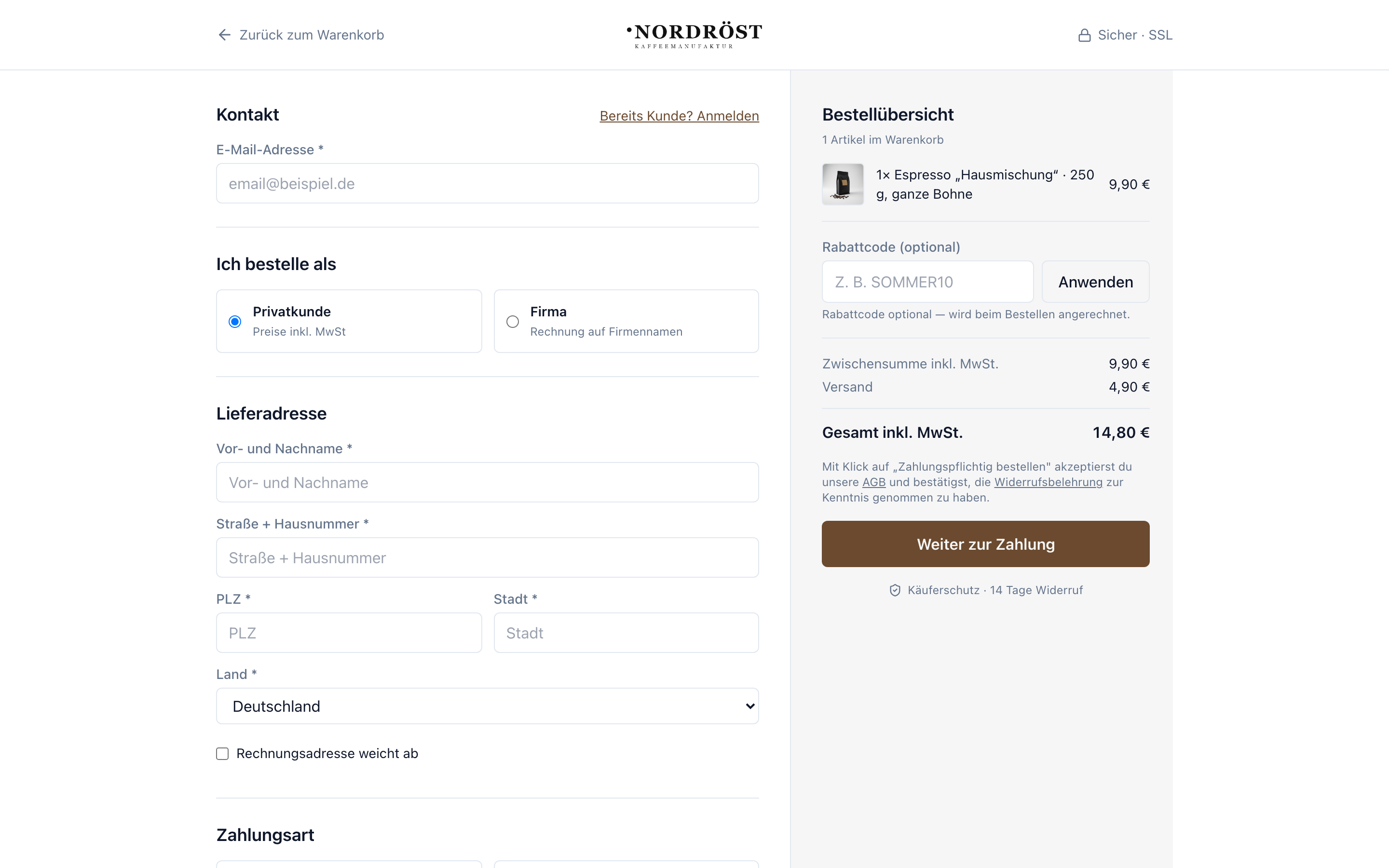 Checkout — Desktop-Ansicht