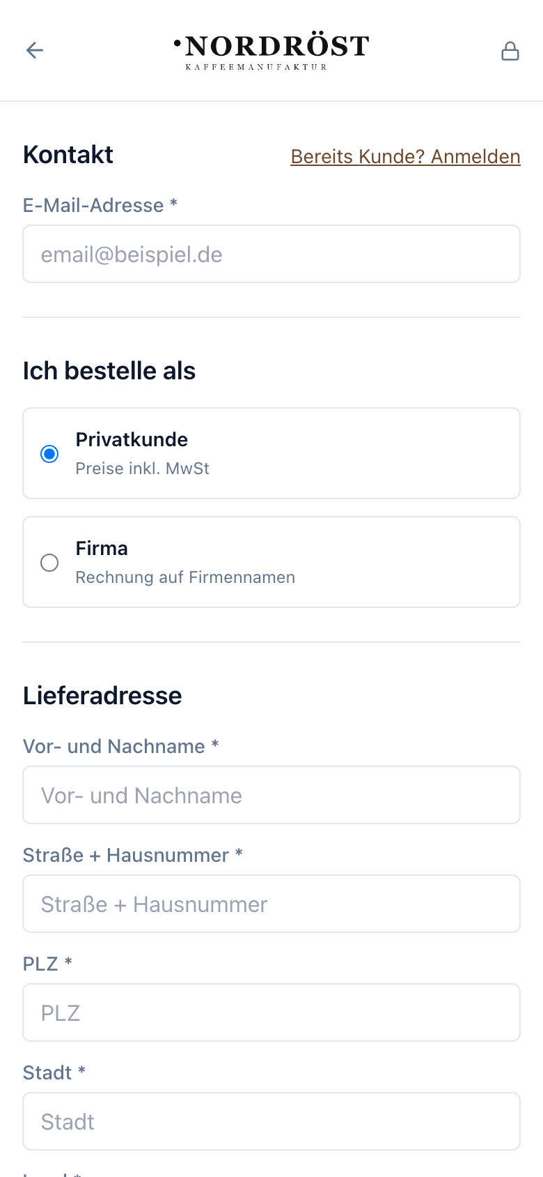 Checkout — mobile Ansicht