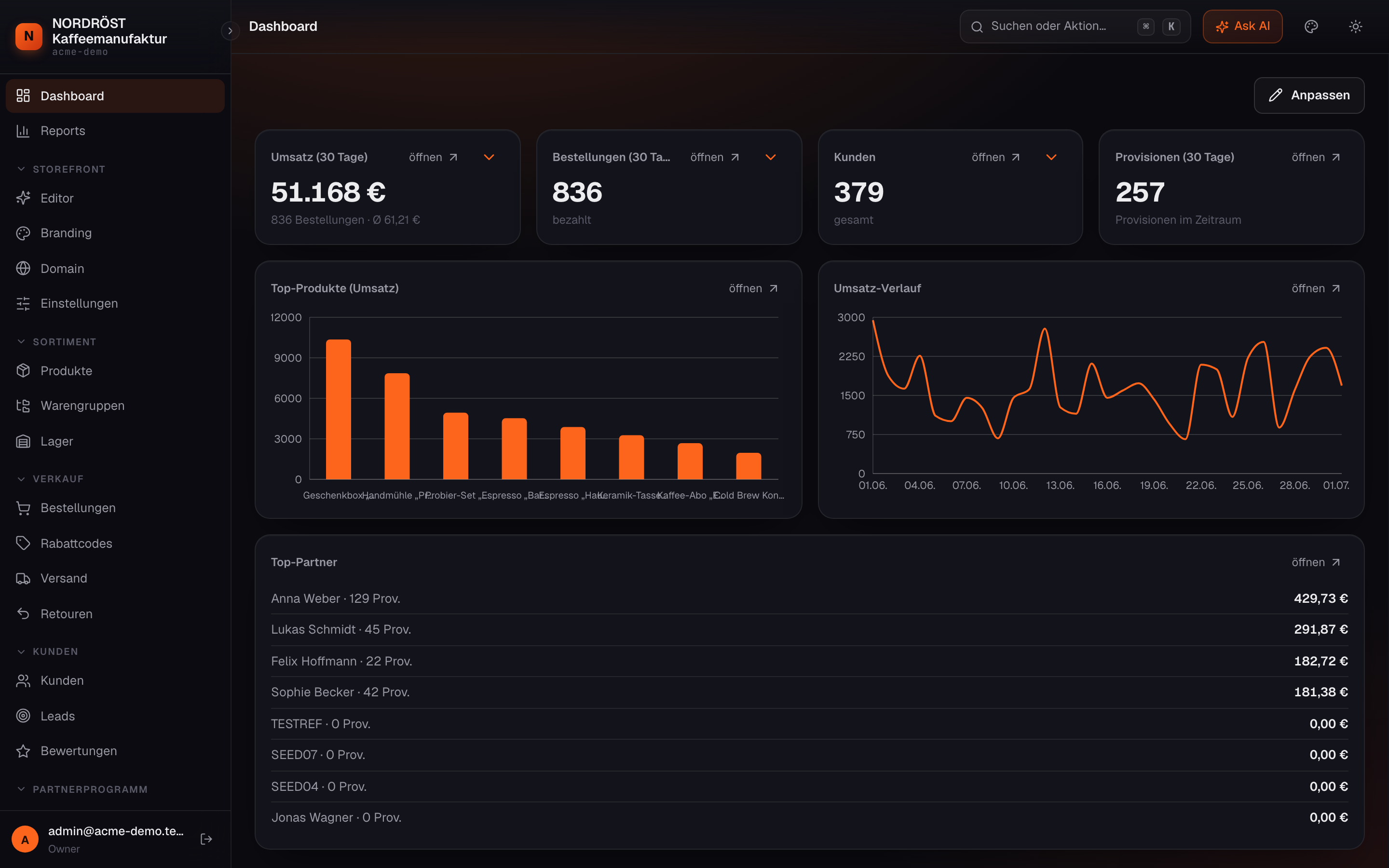Backoffice — Desktop-Ansicht
