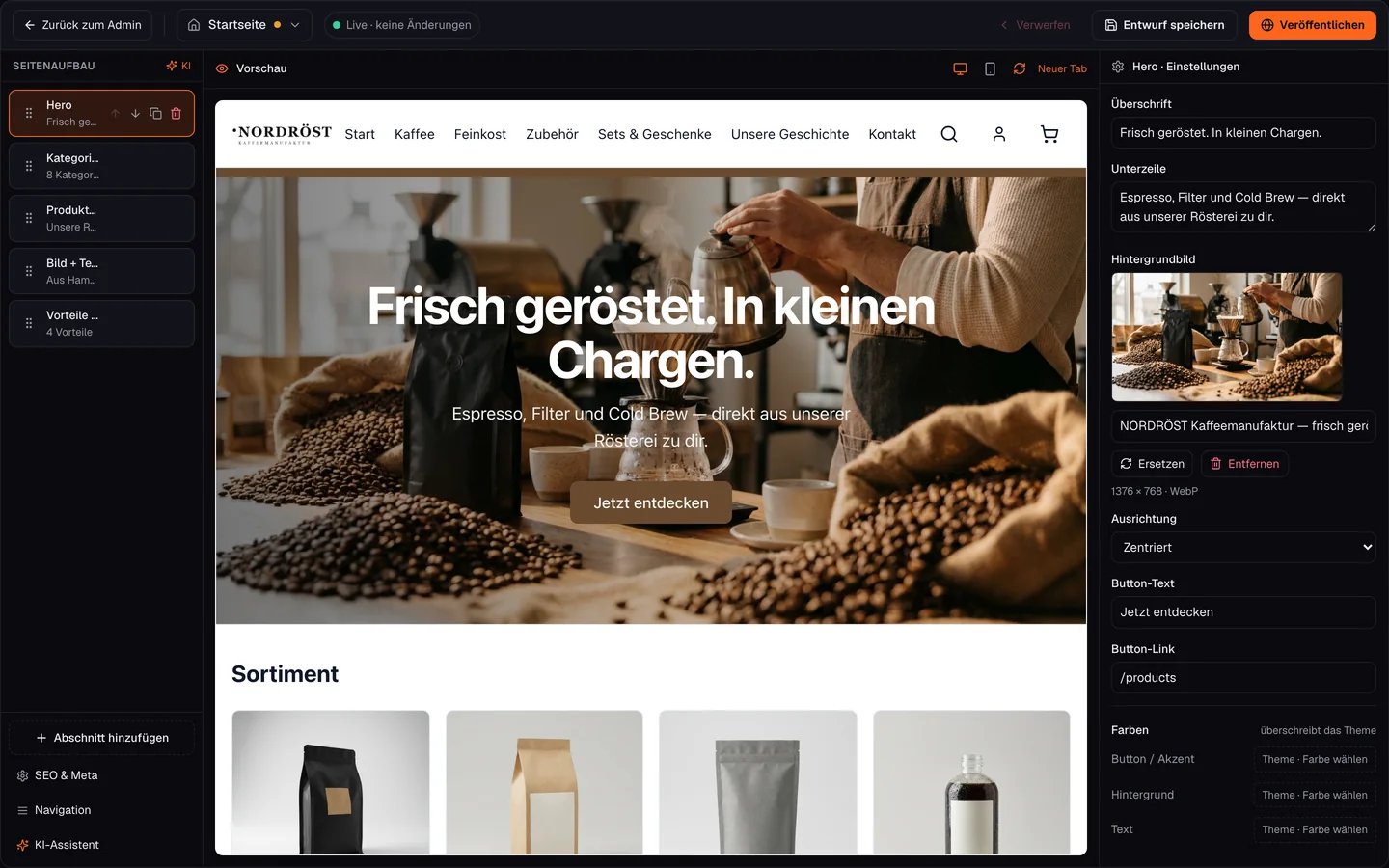 Im Editor änderst du deinen Shop selbst, Desktop-Ansicht