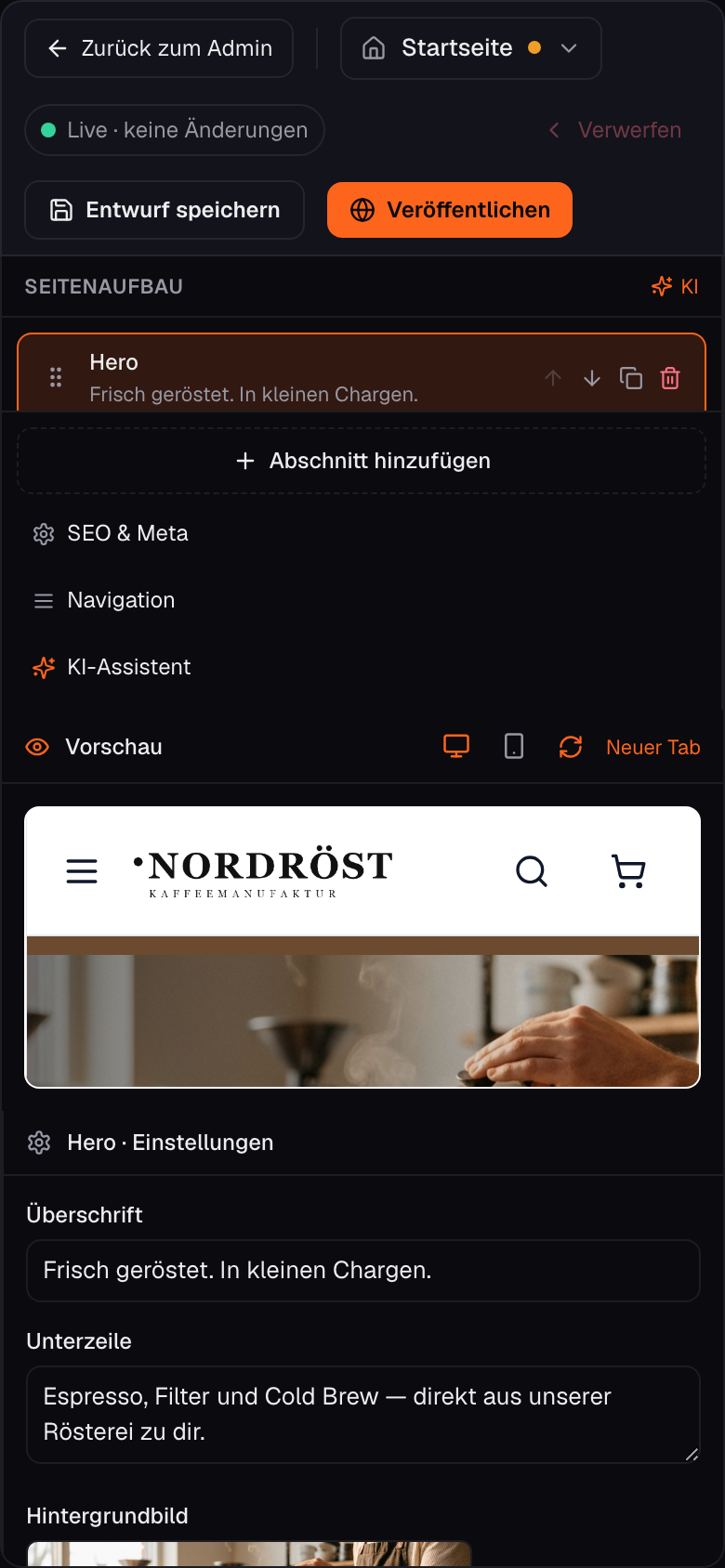 Editor — mobile Ansicht
